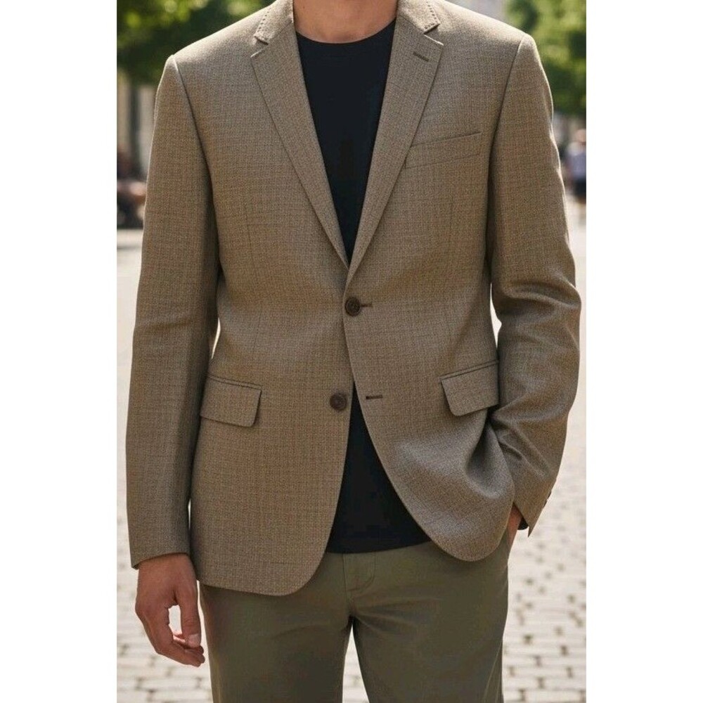 Boss by Hugo Boss Men's Sport Coat Wool Linen Brown Tan 44L Made In Croatia